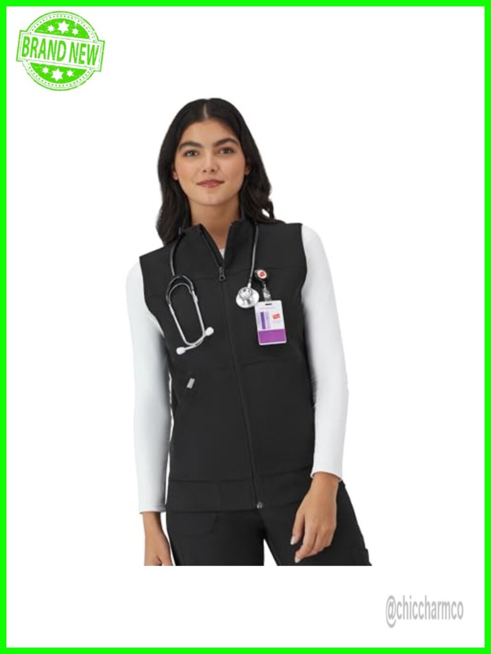 Women's Moisture-Wicking Full-Zip Scrub Vest with 3 Pockets